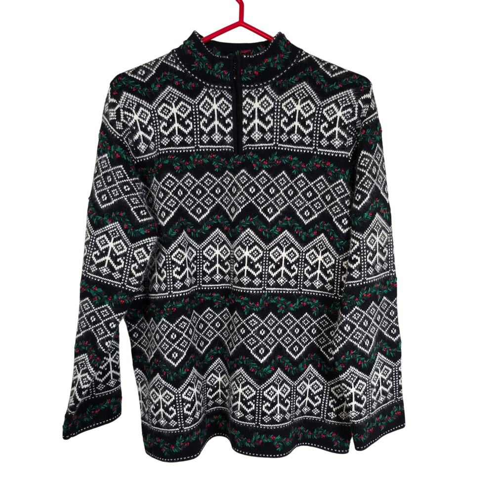 Vintage Marisa Christina Sweater Women's M Black White Nordic Fair Isle Holly